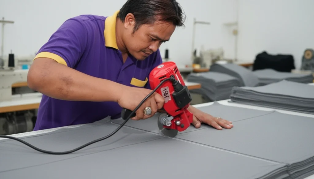 memotong bahan kemeja